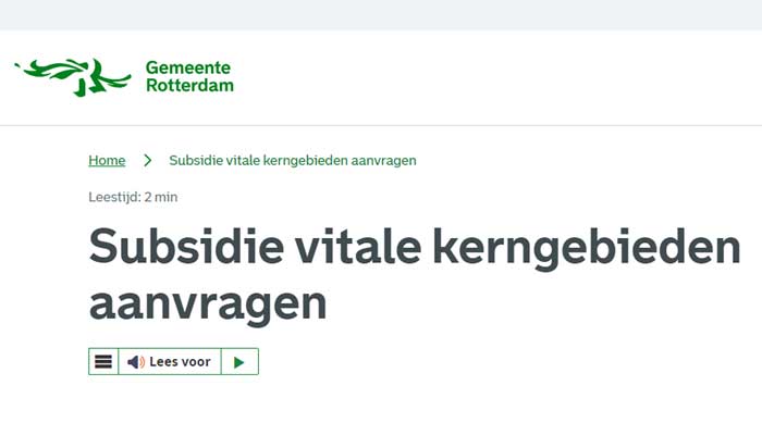 Subsidie vitale kerngebieden Rotterdam